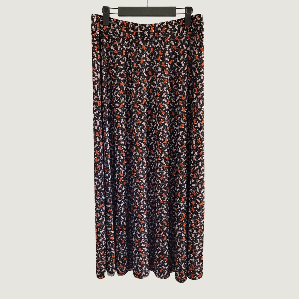 Emily‎ Stacy Womens 2X Black Orange Pink Feather Print Maxi Skirt Stretch Boho